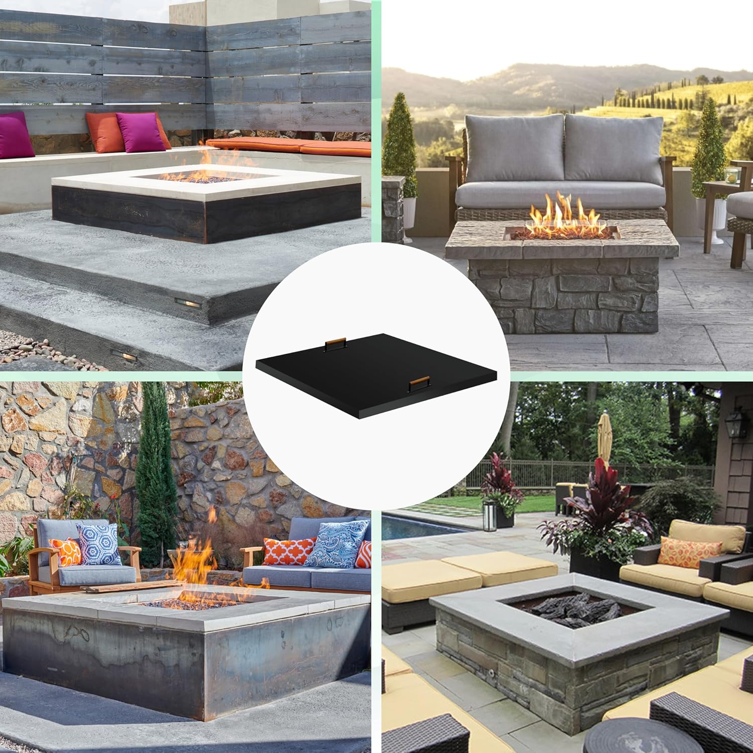 FEBTECH - Fire -Pit Lid - 38 x 38 Inch - Steel Fire-Pit - FirePit Cover Square - Drop-in Burner Pan Lid - 1.5 mm Thickness for Outdoor