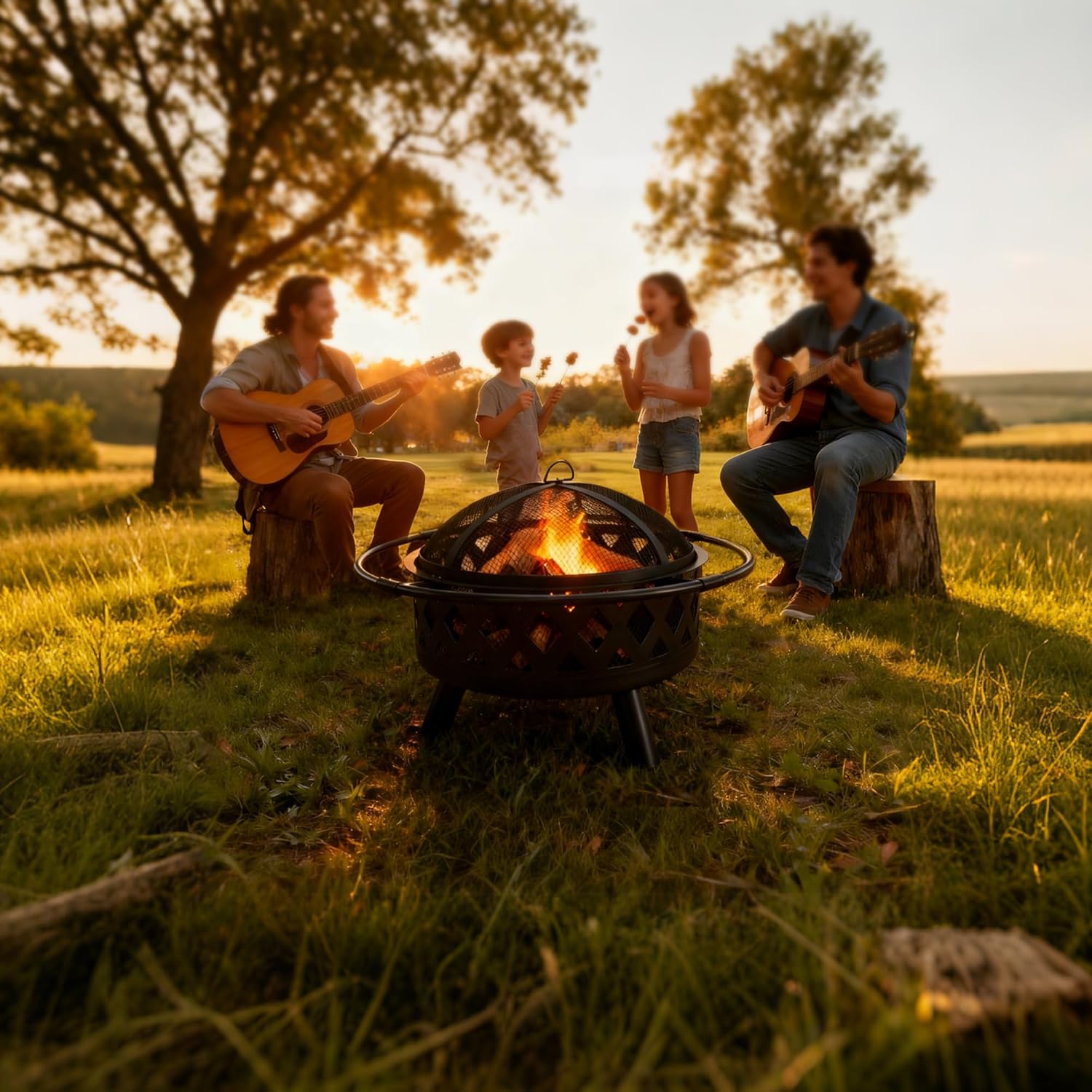 Smug 36 Inch Round Fire Pit, Wood Burning Fire Pits for Outside with Spark Cover Fire Poker, Outdoor Firepit for Patio, Backyard, Garden, Bonfire Party