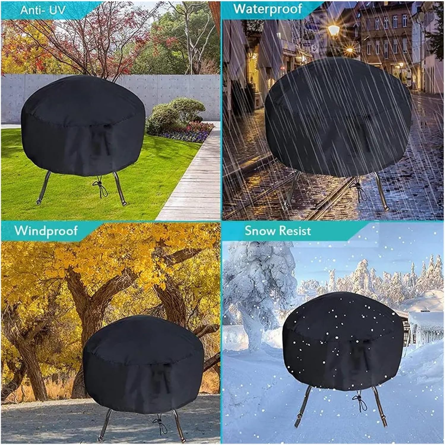 Furniture Cover Waterproof 600D Heavy Fire Pit Cover Rainproof Home Round Barbecue Rack Covers Grill Furniture Universal