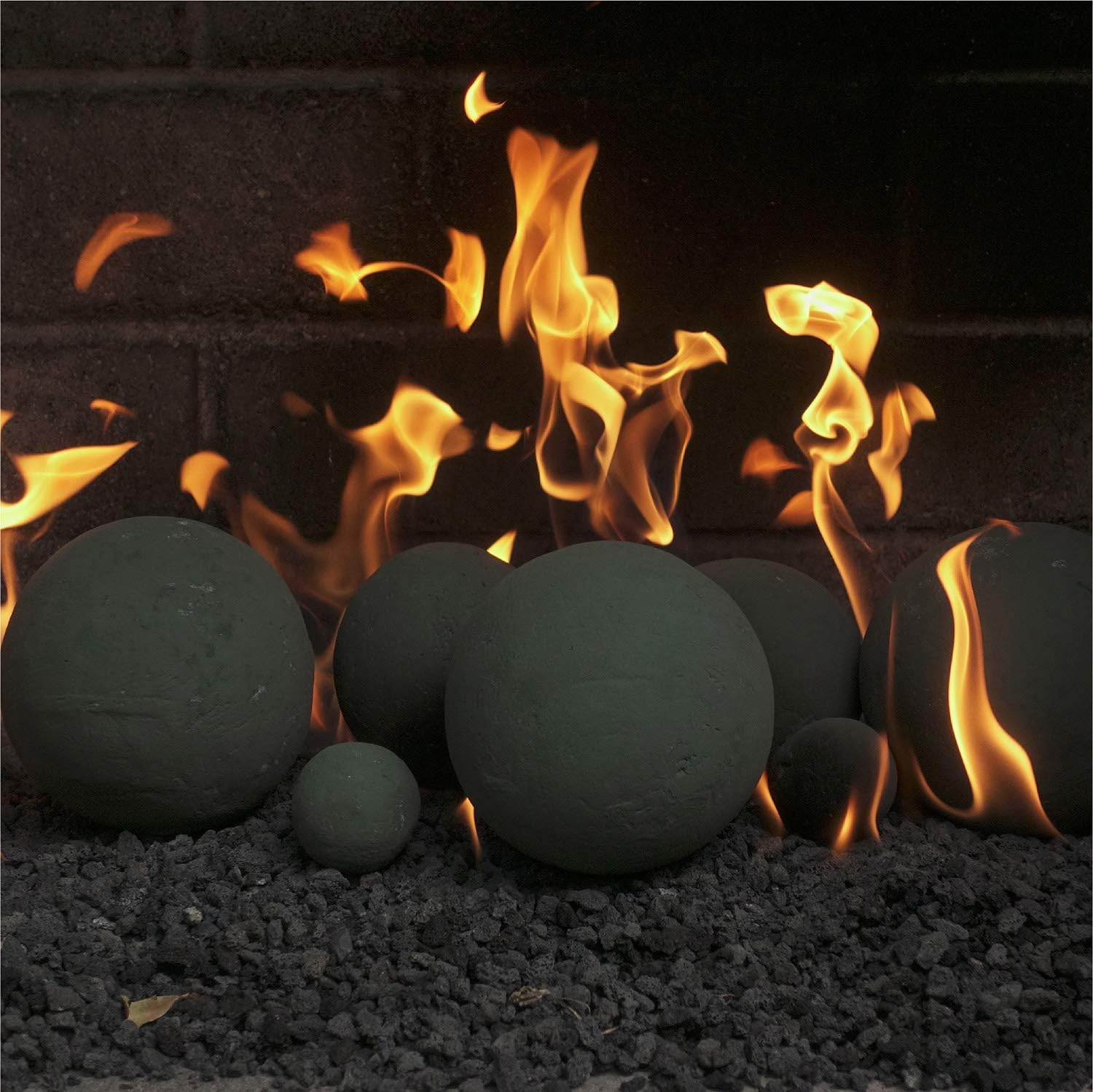 Ceramic Fire Balls | Mixed Set of 13 | Modern Accessory for Indoor and Outdoor Fire Pits or Fireplaces – Brushed Concrete Look | Charcoal Gray