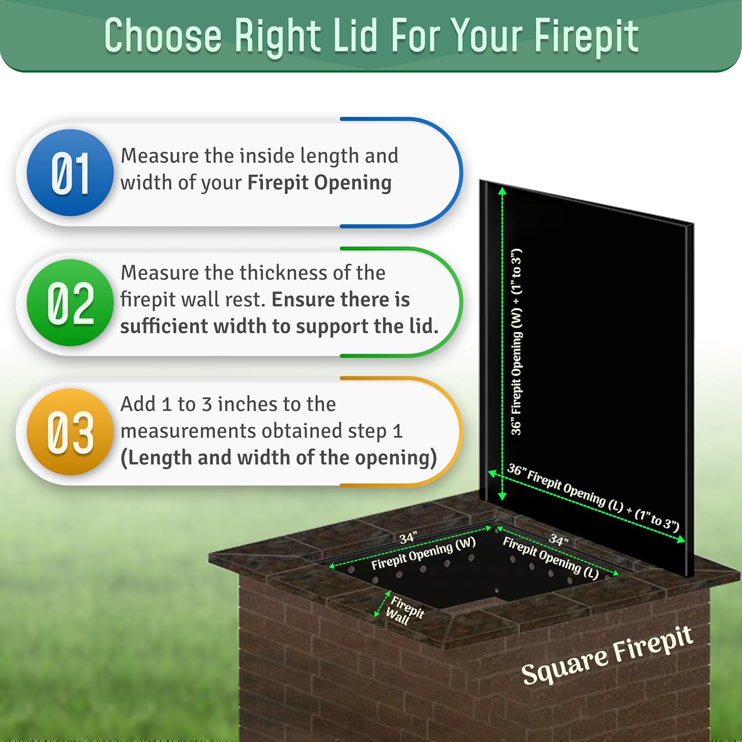 Febtech - 36 inch Square Fire Pit Lid Fit for 34