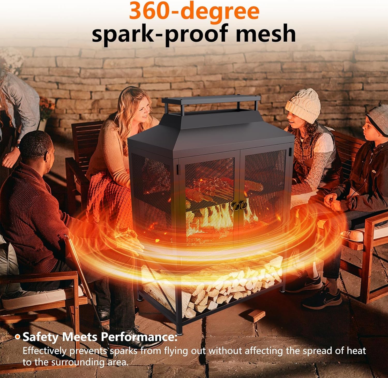 2-in-1 Metal Chiminea Fireplace with Grill,Wood Burning Outdoor Fireplace with Wood Storage, Chimney,Metal Mesh Spark Screen,and Fire Tongs Ideal for Yards,Patios, Gardens,Camping,and Picnics