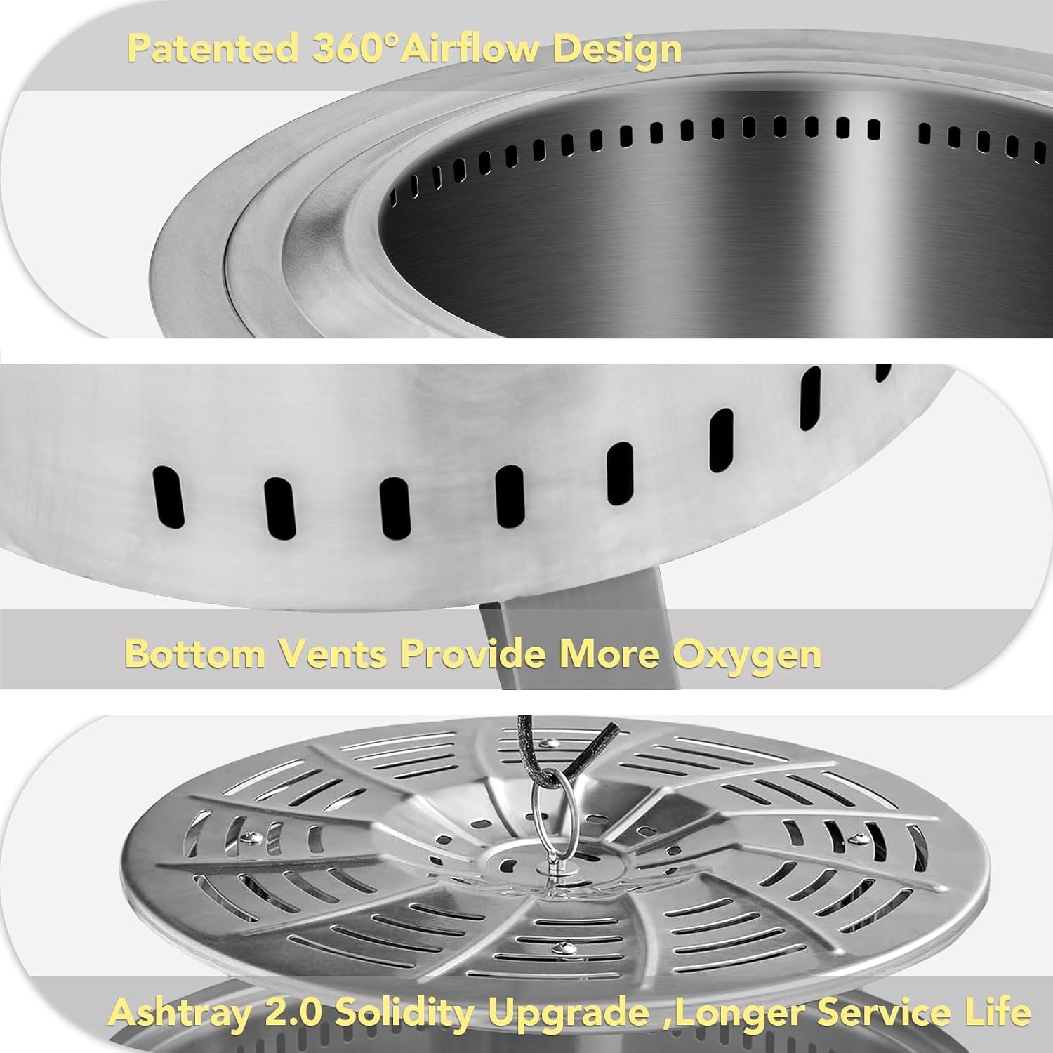 Smokeless Fire Pit,22 Inch Stainless Steel Firepit, Outdoor Wood Burning Fire Pit with Cover,Smokeless Firepits for Outside Backyard Patio Garden Camping Bonfire