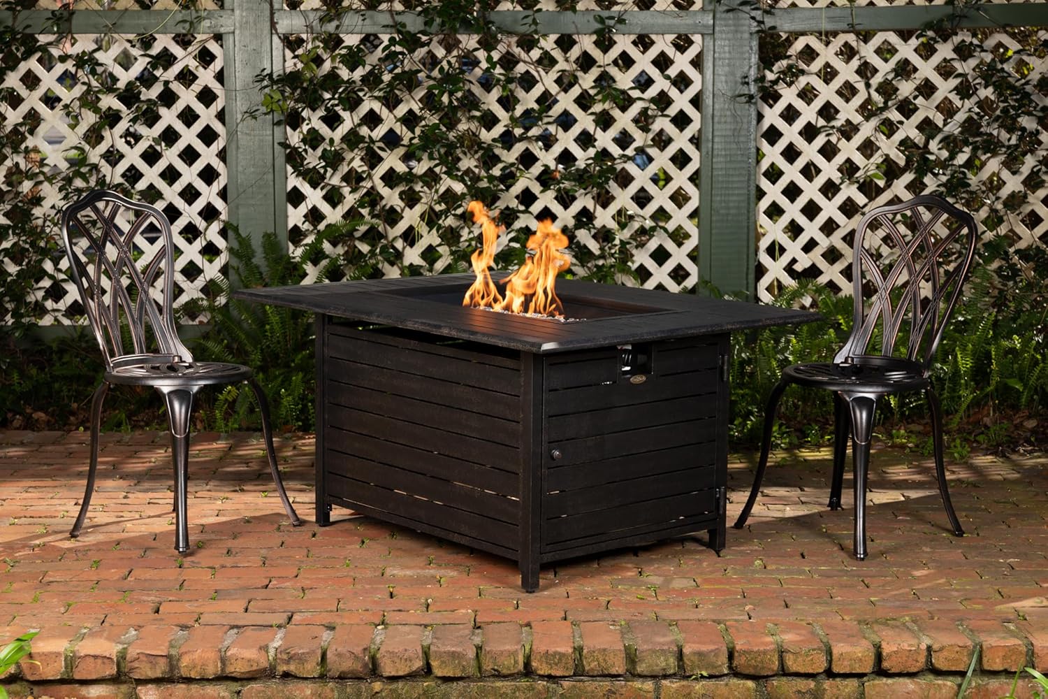 Fire Sense 61898 Longmont Aluminum Convertible Gas Fire Pit Table 55,000 BTU Multi-Functional Outdoor Firepit with Fire Bowl Lid, Nylon Cover & Clear Fire Glass - Bronze Finish - Rectangular 48