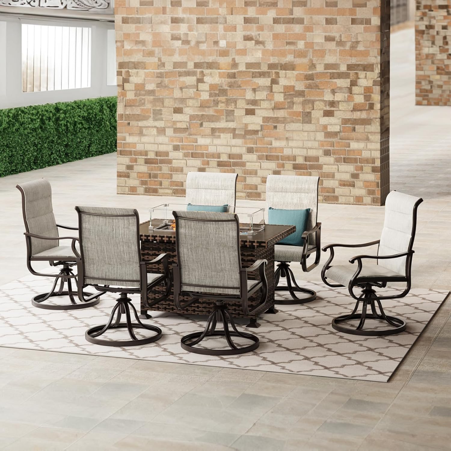 Amopatio 7 Pcs Padded Patio Swivel Chairs and 44
