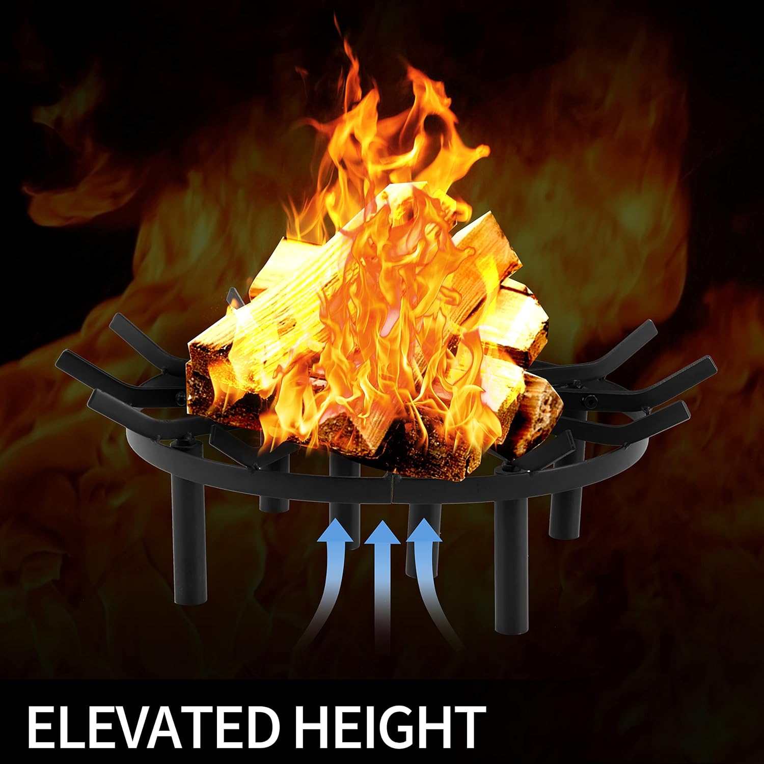 24in Fire Grate, Round Spider Wagon Wheel Fire Pit Grate - Heavy Duty for Outdoor Campfire, Hearth Wood Stove and Outdoor Camping - Black