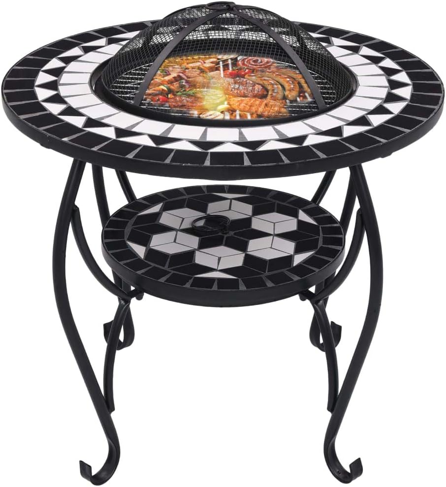 Mosaic Fire Pit Table Black and White 26.8