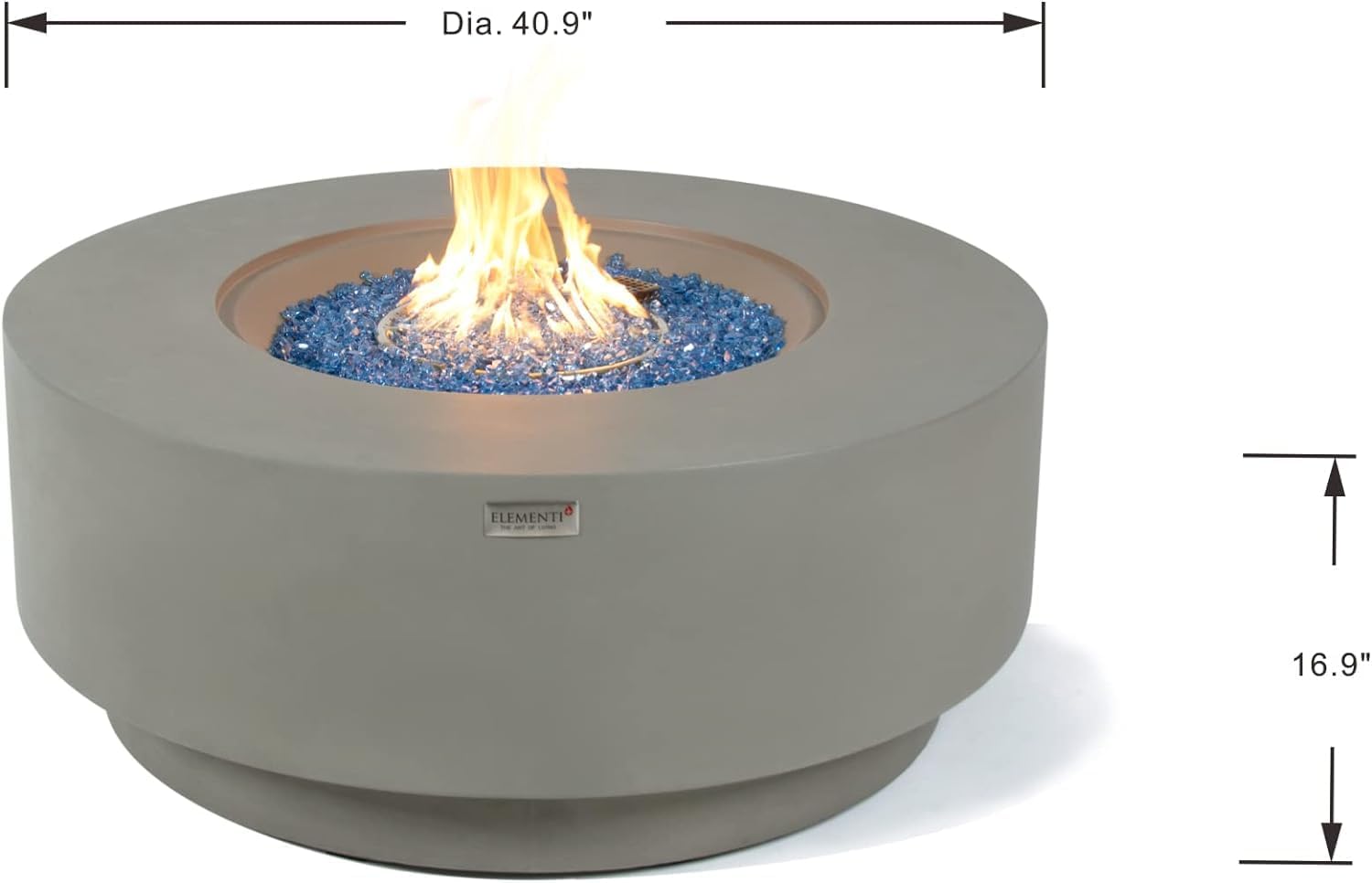 AMS Fireplace | Elementi Plus | Colosseo | Round Light Gray Concrete Propane Gas Fire Table Pit (Liquid Propane)