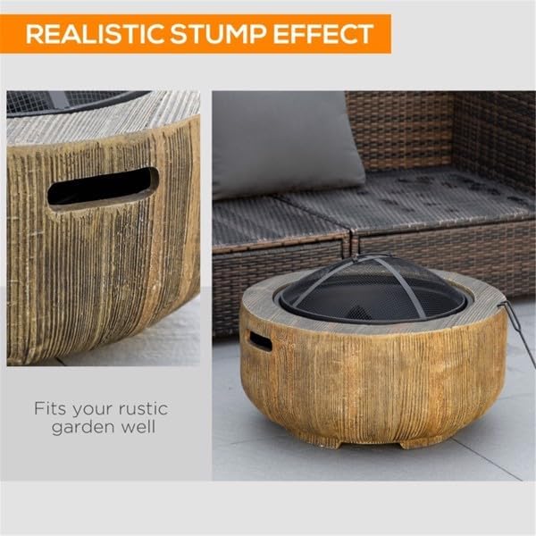 Outdoor Fire Pit with Stump Design, 24.25
