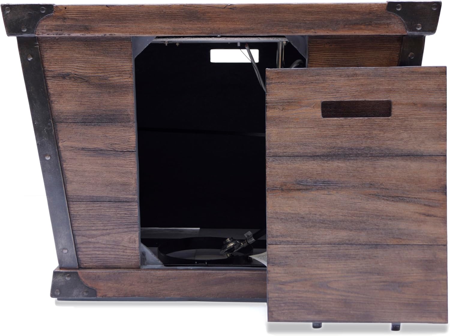 Outdoor Patio 24'' H x 32'' W Square Gas Burning Concrete Fire Pit Wood Pattern Brown 40,000 BTU (Tank Inside)