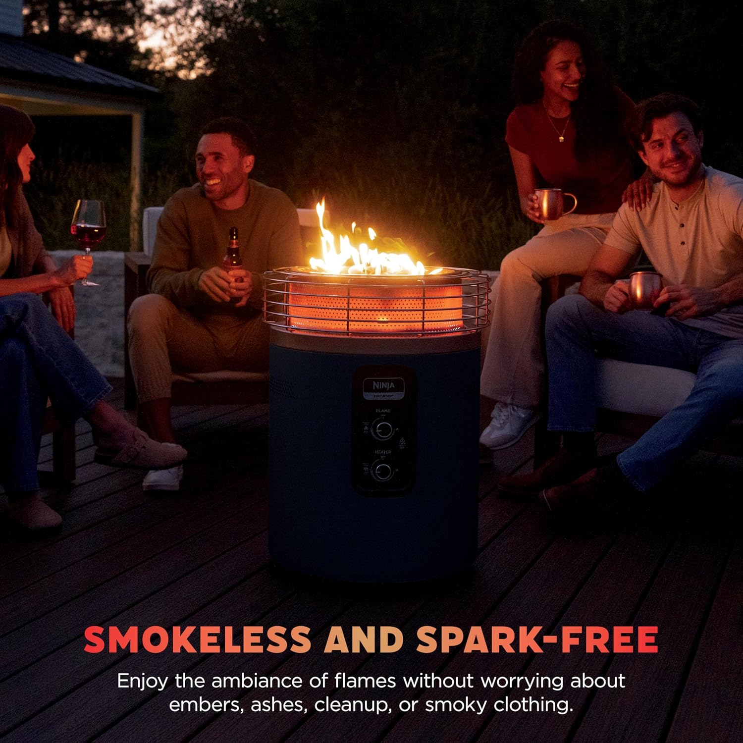 Ninja |Fireside360™ | Outdoor Heater & Fire Pit| 3 Modes: Flame, Heat, Flame & Heat| Portable for Patio, Deck, Camping, Beach | Easy Control Flames & Heat| Push to Start Ignition| Cyberspace | OF101CY