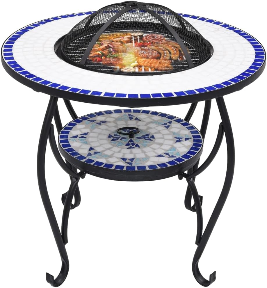 Mosaic Fire Pit Table Blue and White 26.8