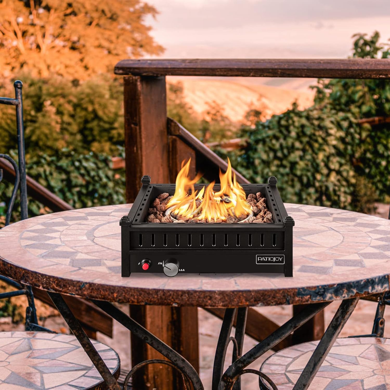 Tangkula Portable Tabletop Propane Fire Pit, Patiojoy 40,000 BTU Table Top Fireplace with Simple Ignition System, Adjustable Flame, Square Propane Firepit Bowl for Outdoors, Fit 2