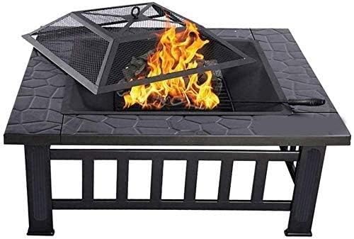 Fire Pits Outdoor Wood Burning Outdoor Fire Pits Heavy Duty Metal Square Patio d Firepit Table with Spark Screen Cover Log Grate and Poker with Cover BBQ Cooking for Outside Camping