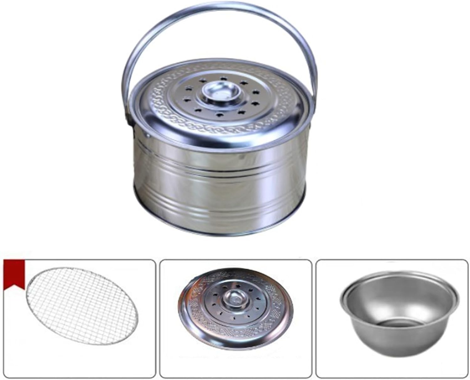 Incinerator Burn Barrel Stainless Steel Incinerator Garden Fire Pit Charcoal Burning Stove with Handle ＆ Fire Hook Barbecue Stove Burn Barrels for Burning Leaves Paper Trash.(A)