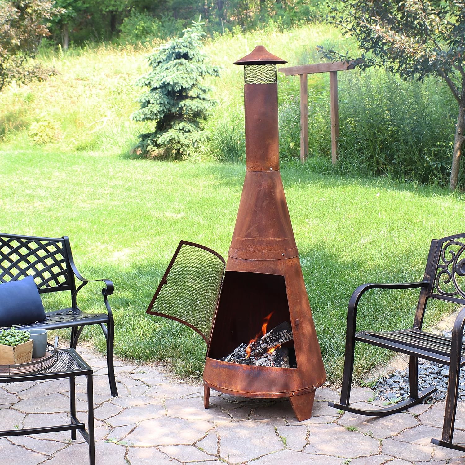 Sunnydaze 70-Inch Rustic Chiminea Outdoor Fireplace - Outdoor Wood-Burning Chiminea Fire Pit - Chimney Fire Pit
