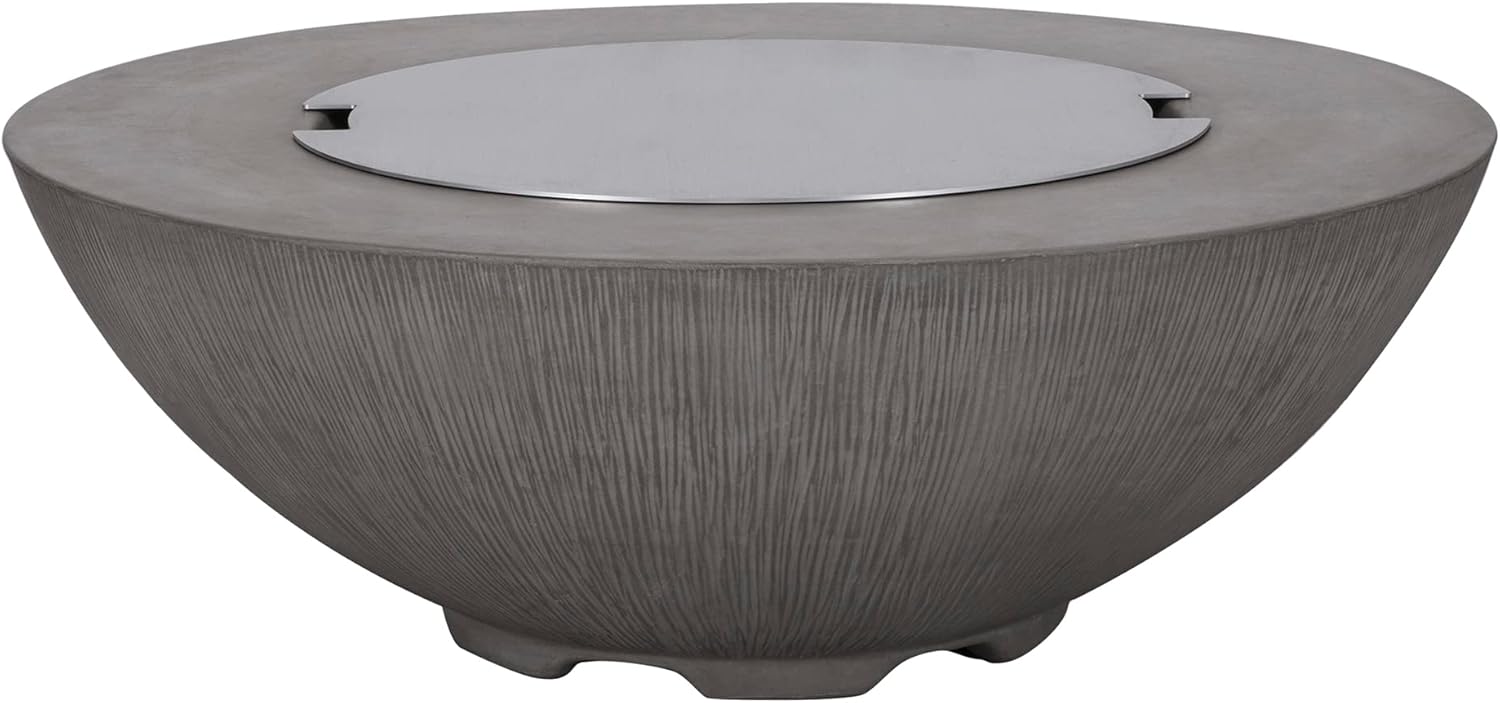 Pyromania Shangri-La Outdoor Concrete Fire Pit Bowl, 41 Inches Round - Propane Model in Slate Gray Color
