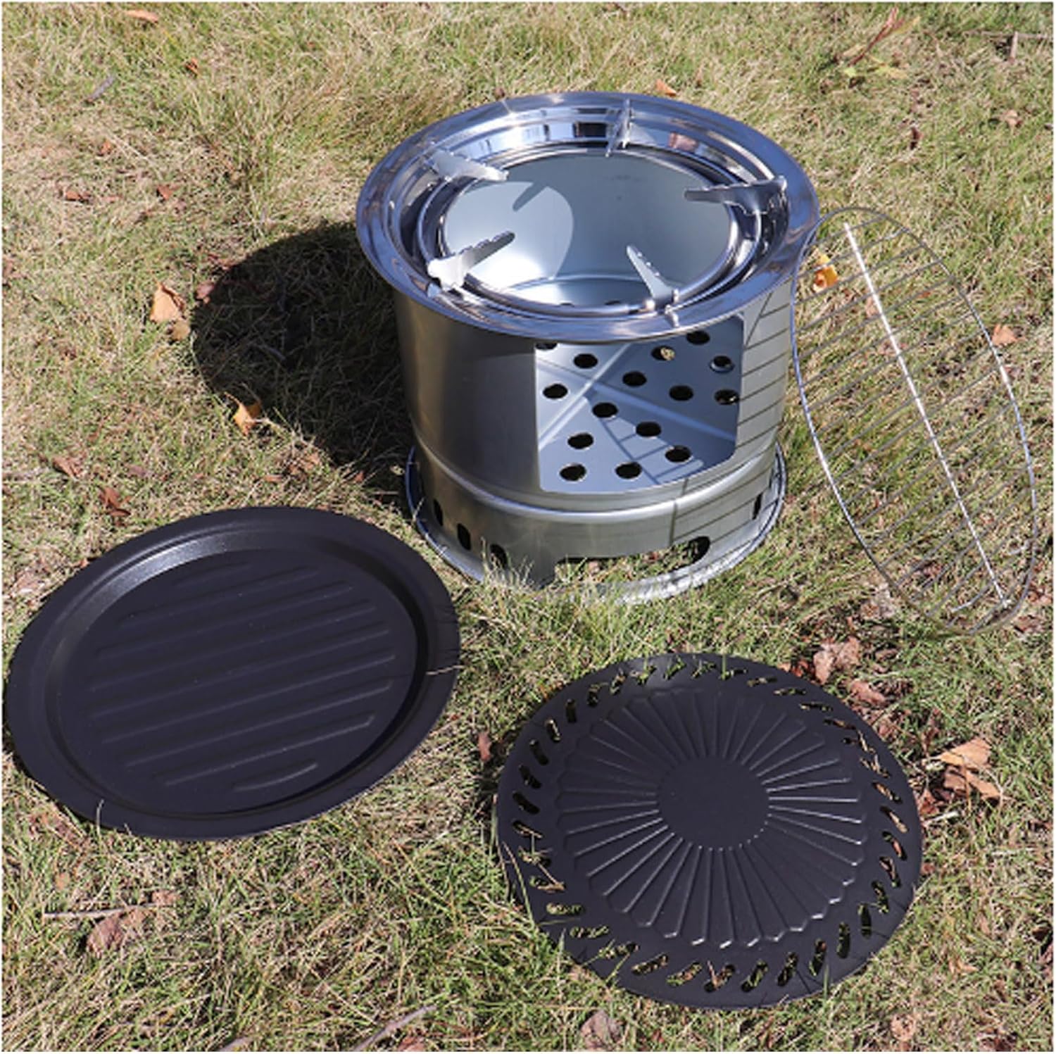 Outdoor Folding Fire Pit Fireplace,Portable BBQ Grill,Carbon Steel Galvanised Material,with Storage Bag,with Grill Mesh,Grill Pan,for Picnic,Campfire,Patio,Etc.,29×24cm