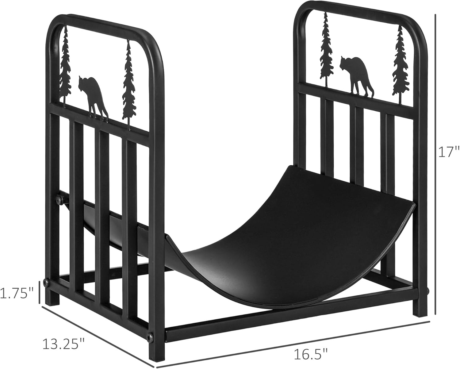 Firewood Rack with Fireplace Tools, Indoor Outdoor Firewood Holder, Curved Bottom with 1 Tier for Fireplace, Wood Stove, Hearth or Fire Pit, Black IM530