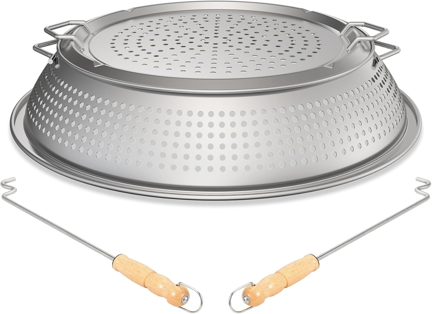 KEESHA Fire Pit Spark Protector Screen for Solo Stove Yukon Durable 304 Stainless Steel Mesh Shield Two-Piece Mesh Cover, Includes Wooden Handle Removal Tools, Compatible with Outdoor Fire Pits