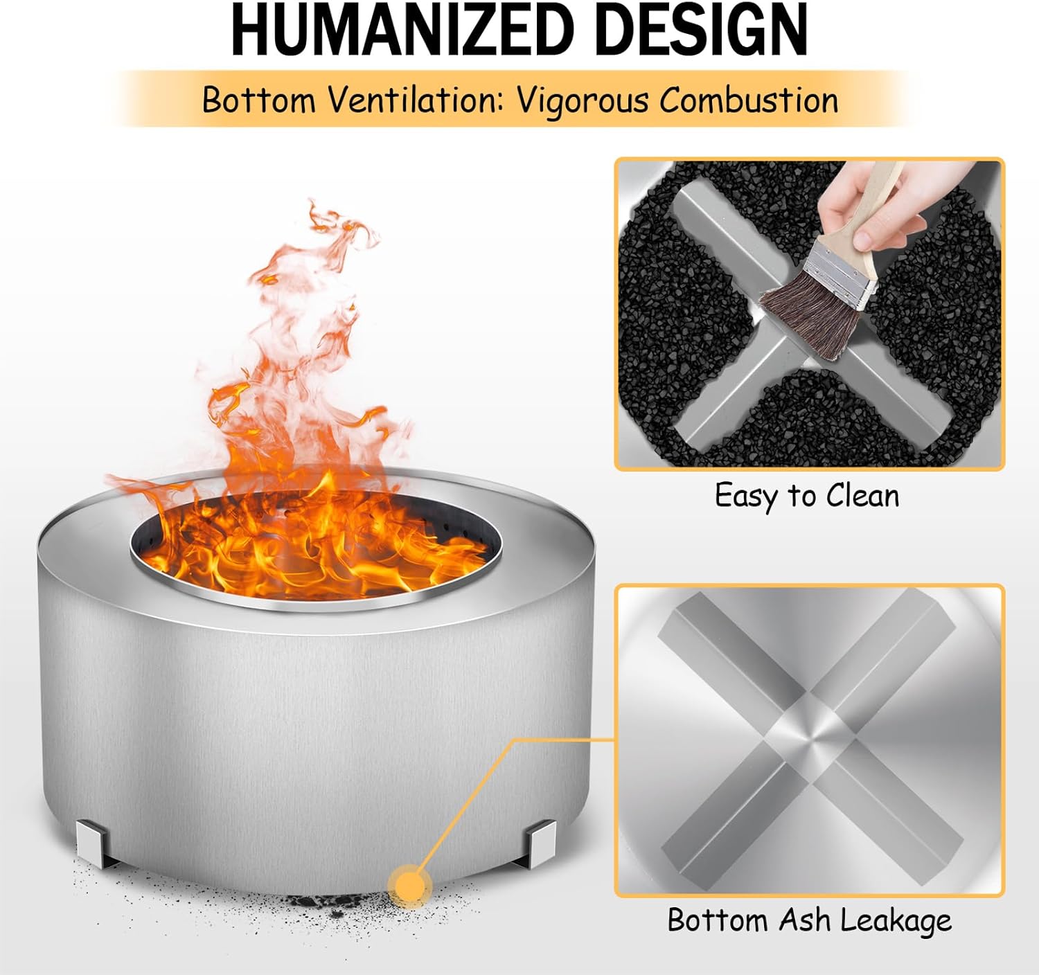 Smokeless Fire Pit, Portable Outdoor Carbon Steel Stove, Picnic Camping Backyard Campfire Pit, Large Wood Burning Fire Pit Stainless Steel Silver, 28.5 Inch