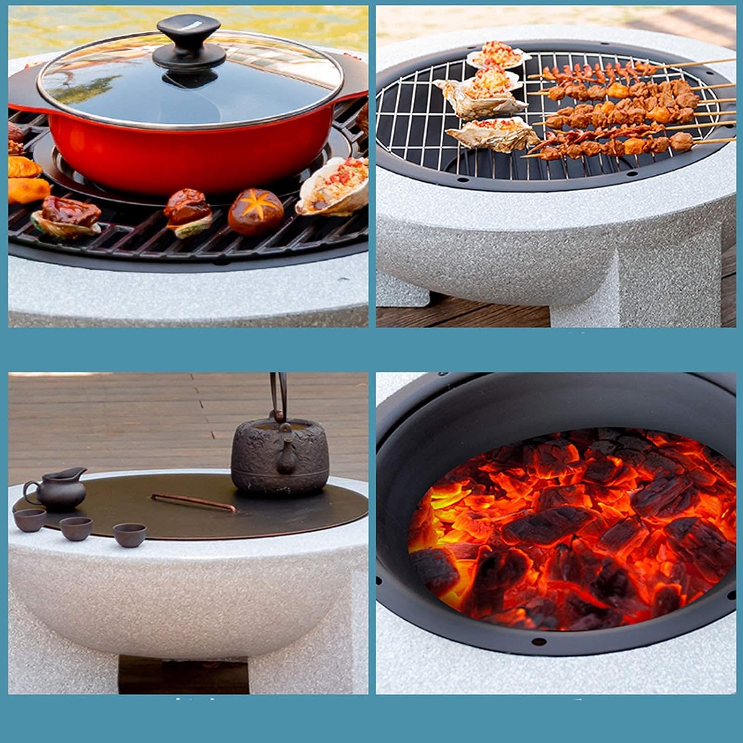 Small Firepit, Fire Pit for Outdoor Garden Patio, Heater Grill Camping Bowl BBQ with Poker 4 in 1 Firepit for Barbecue with AntiMosquito Cover