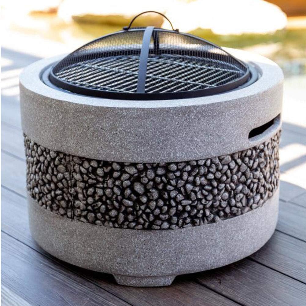 Outdoor Fire Pit Round Outdoor Fire Pit Bowl and Grill, 55 Cm Artificial Stone, Used for Outdoor Terraces, Three-in-one Large Fire Pit, Gray