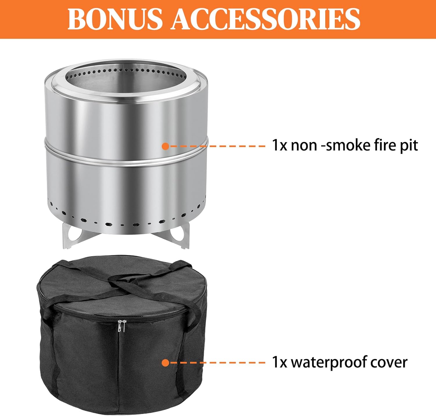 19.3inch Large Stainless Steel Smokeless Fire Pit with Grill & Carry Bag, Outdoor Portable Smokeless Firepit, Wood Burning Fire Pits for Outside Patio Camping, Bonfire (19.3 * 19.3 * 19.3in,Silver)