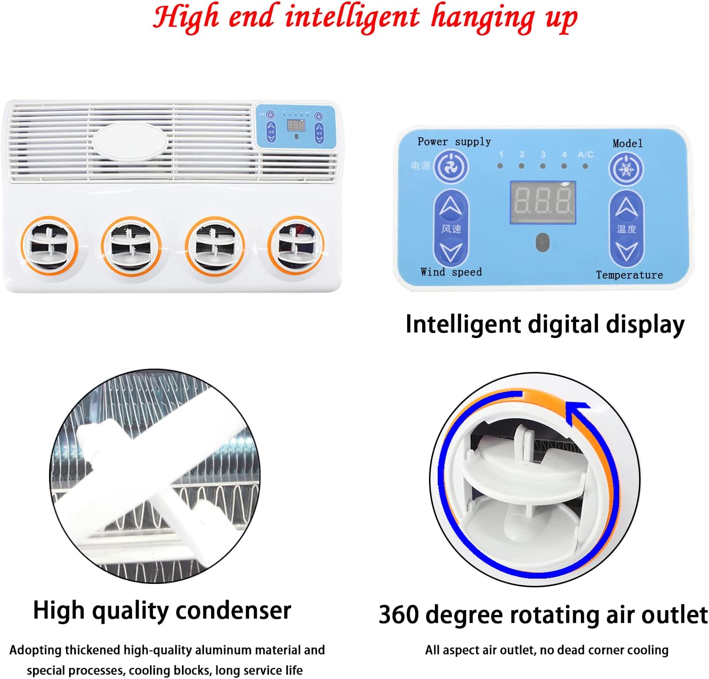 Universal 12V electric conditioner, dual use cold and hot/TPC electric heating function 12 volt dc air conditioner, for trucks, camping vehicles, excavators, vans, rv ac unit (12V)