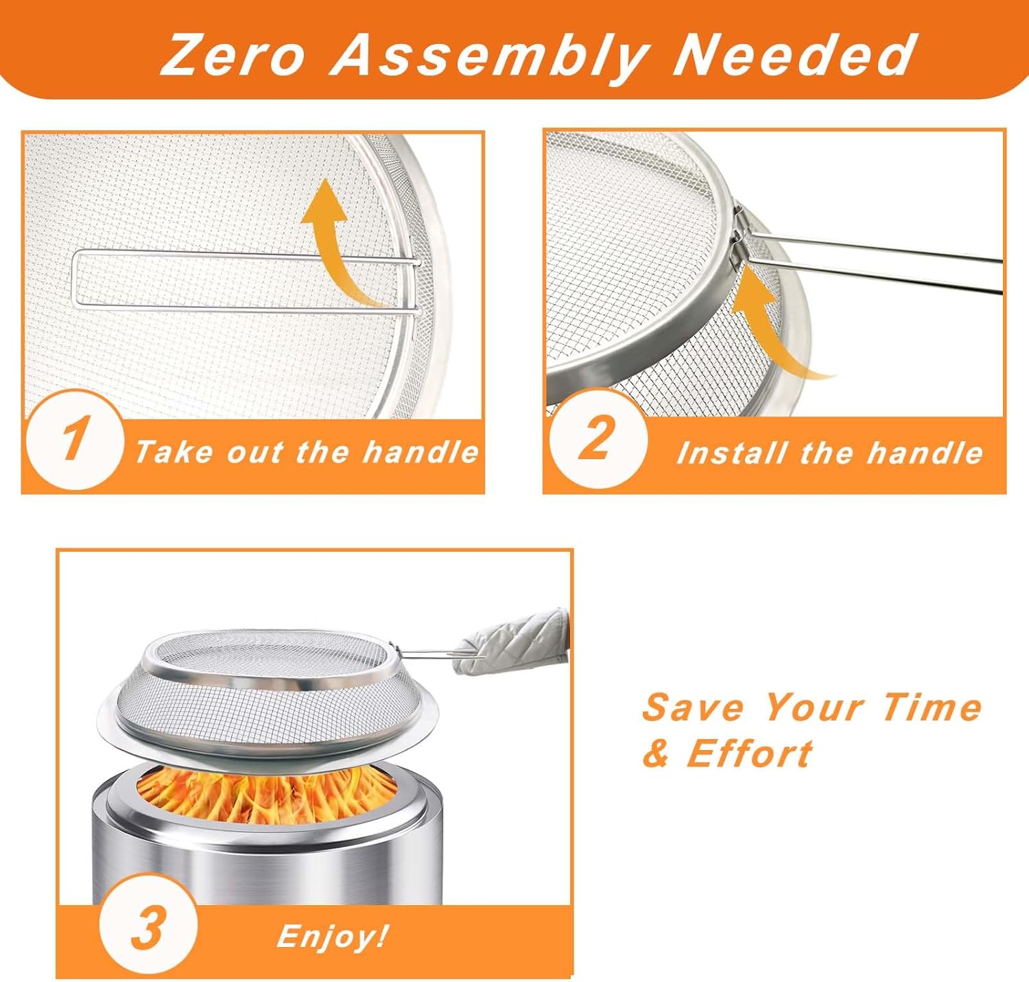 Fire Pit Spark Screen ，19/19.5 inch Bonfire Shield for Solo Stove Accessories,Easy Installation, Durable 304 Stainless Steel, Removable Handle for Ultimate Safety and Convenience