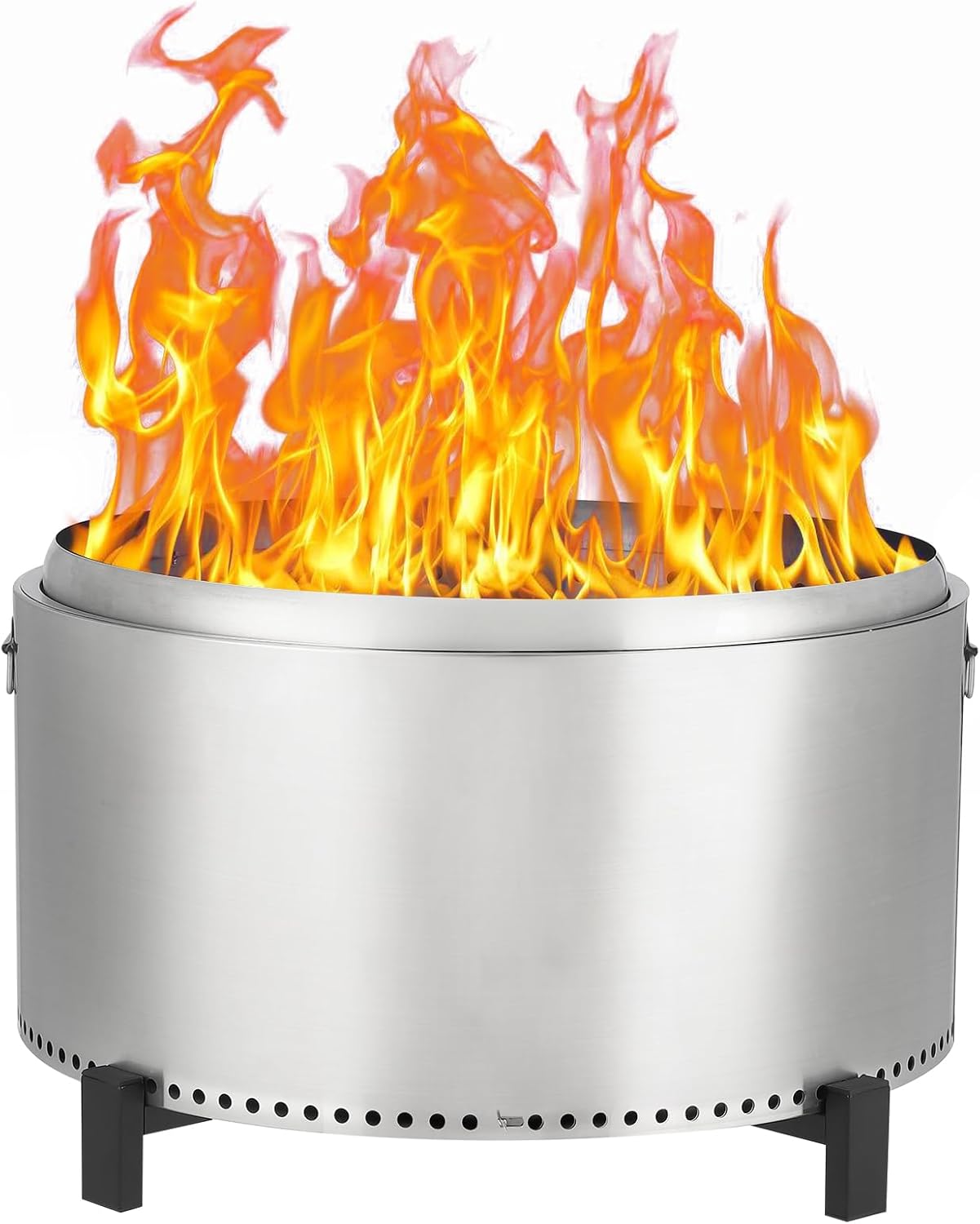 Portable Smokeless Firepit for Wood Burning, Removable Ash Base, Stainless Steel, Outdoor Fire Pit with Stand and Carrying Handel for Camping or Backyard Party