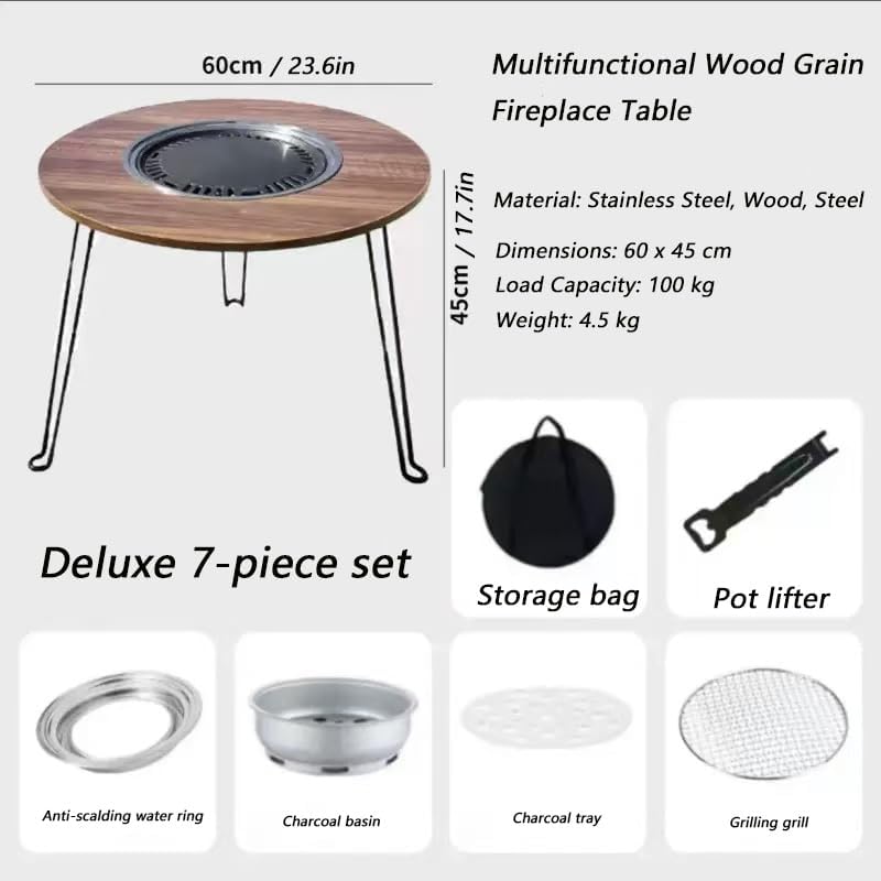 Portable Small Patio Table BBQ Table, Fireside Tea Table, Outdoor Wood-Burning fire Pit. Portable fire Pit is Suitable for All Seasons, Home, Outdoor Activities and Camping.