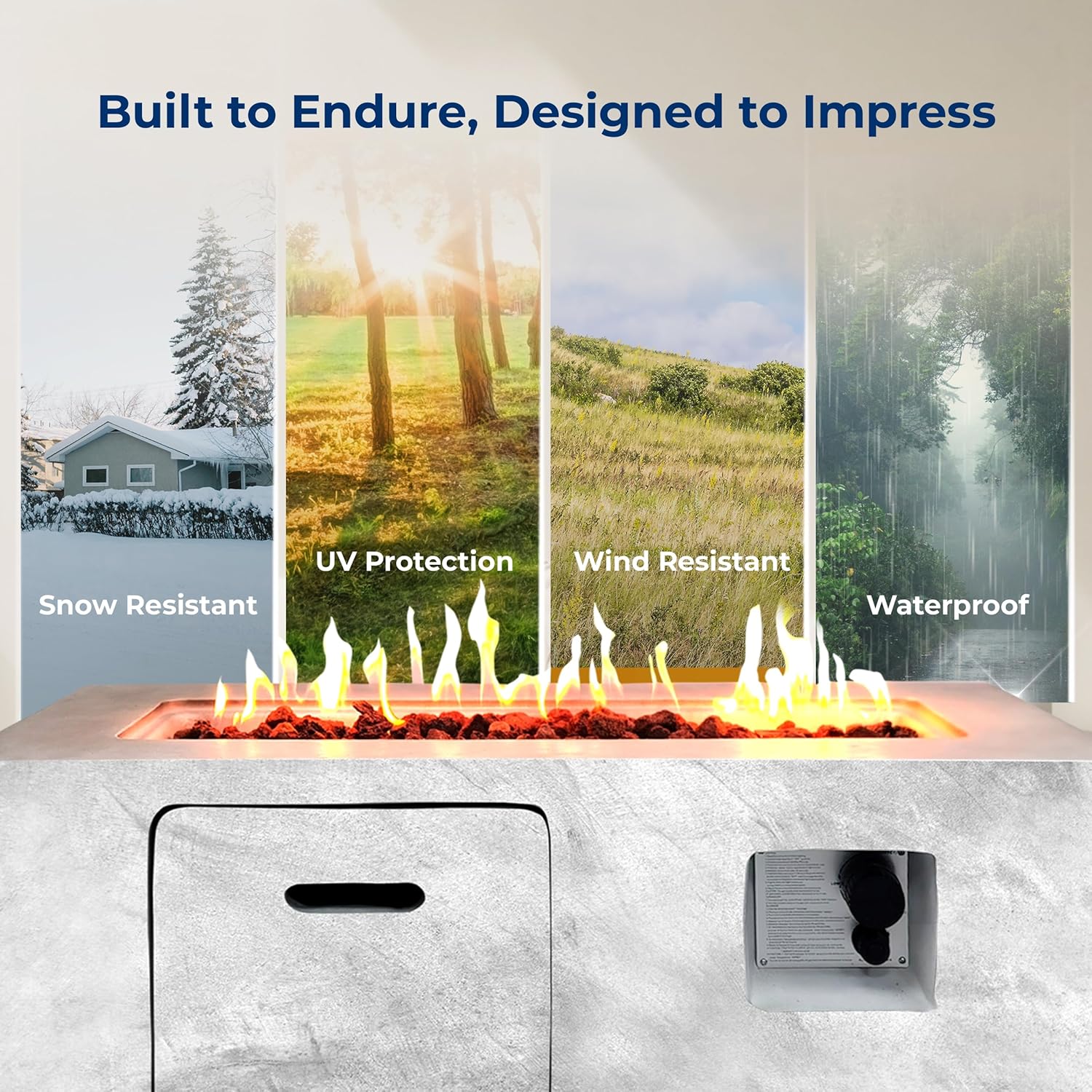 SereneLife Propane Gas Fire Pit Table, 50,000 BTU Square Outdoor Firepit with Stainless Steel Burner, Adjustable Flame, Lava Rocks & Weather-Resistant Cover for Backyard, Patio, Garden (42