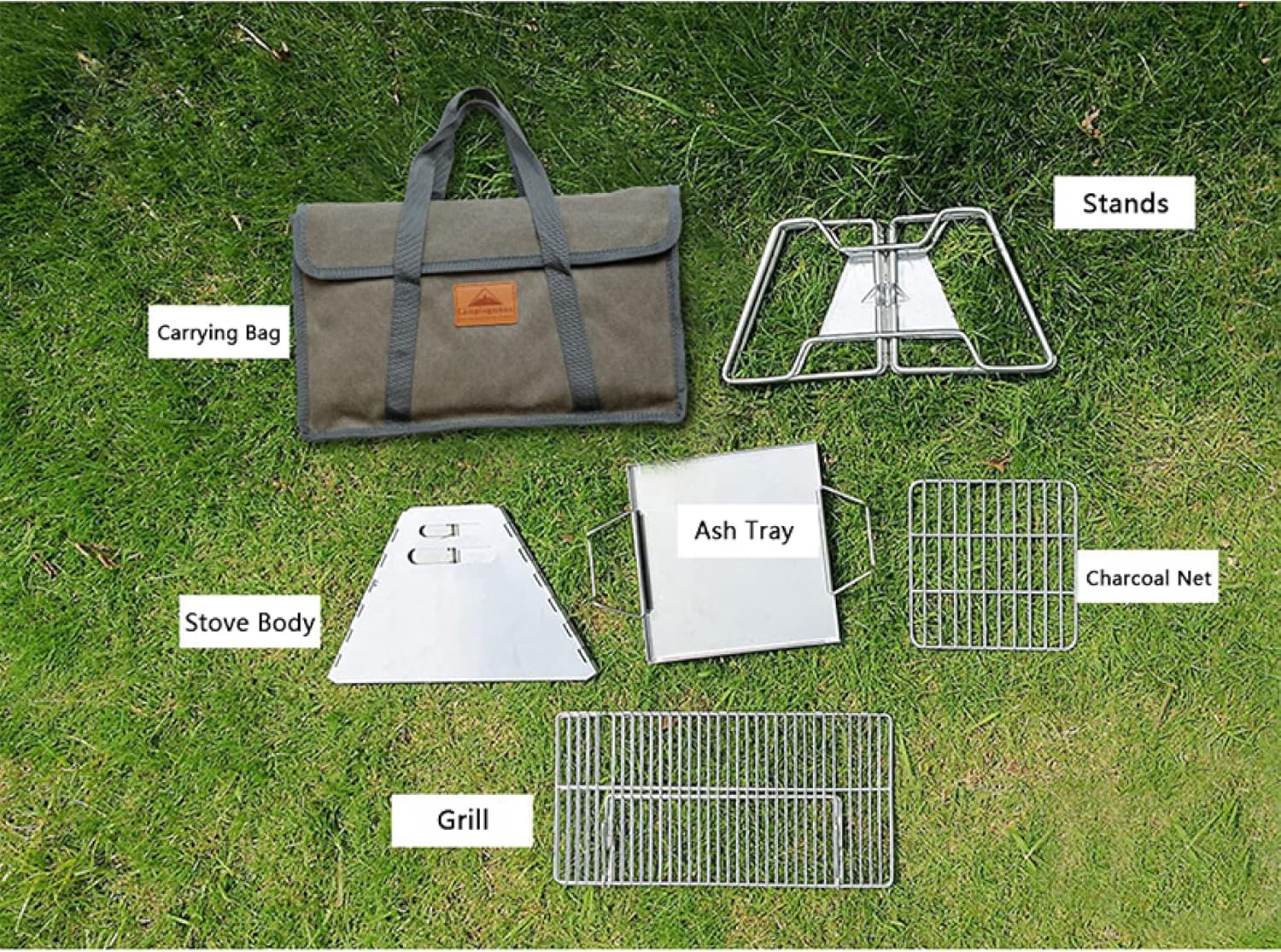 Portable Camping Fire Pit Campfire Grill, Stainless Steel Folding Charcoal Barbecue Grill, Outdoor Wood Stove Burner with Carrying Bag (Square)