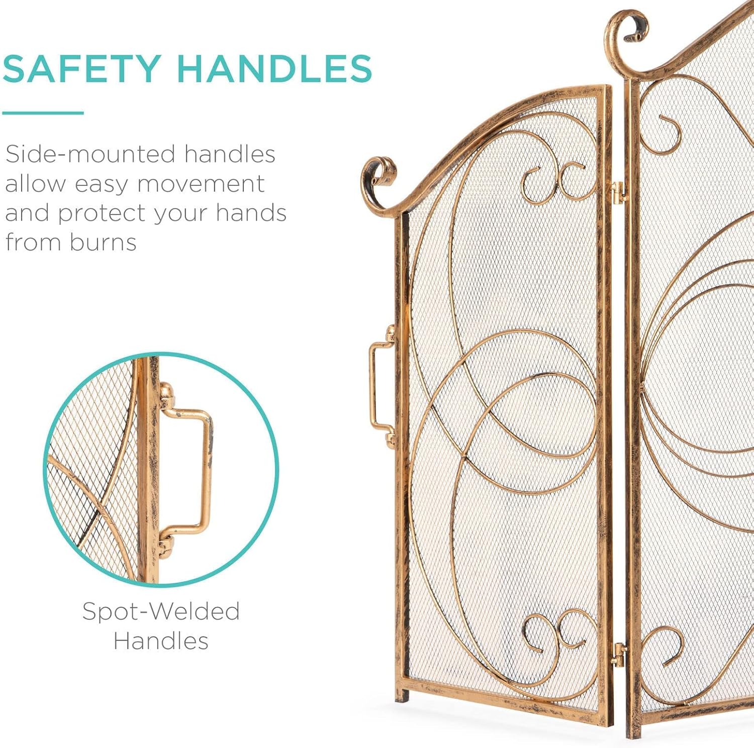 Fireplace Screen Cover - Decorative Iron Safety Screen for Heat & Spark Protection, Flat Art Design for Home Decor