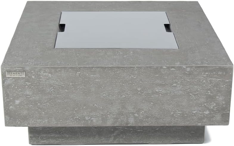 Elementi Manhattan Fire Pit Bundle Outdoor Firepit 36” Natural Gas Firepit Table, Glass Windscreen, Stainless Steel Cover, Canvas Cover, Floor Mat and Beverage Tub