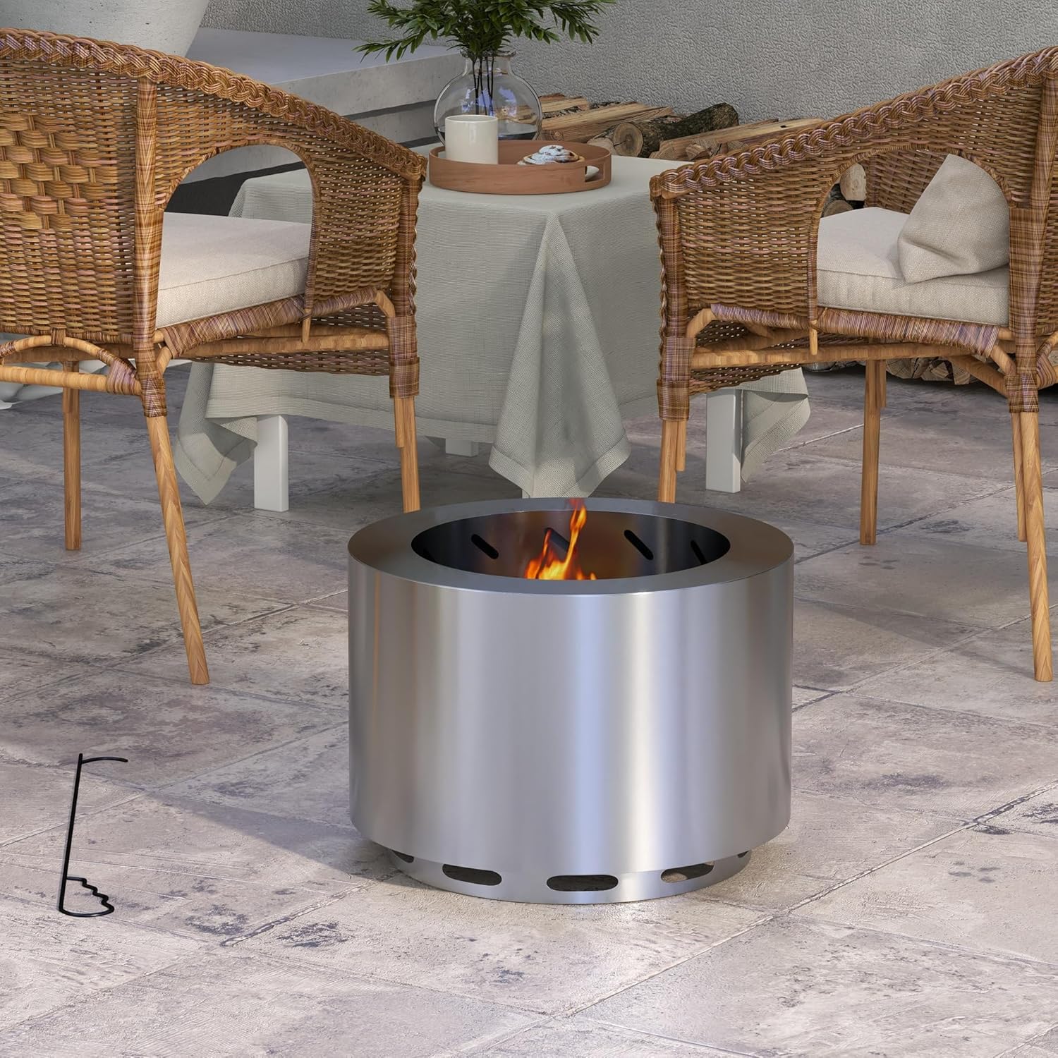 Smokeless Outdoor Fire Pit - Secondary Combustion Cog Pit - Stainless Steel, Silver - Backyard, Patio, Camping - 19