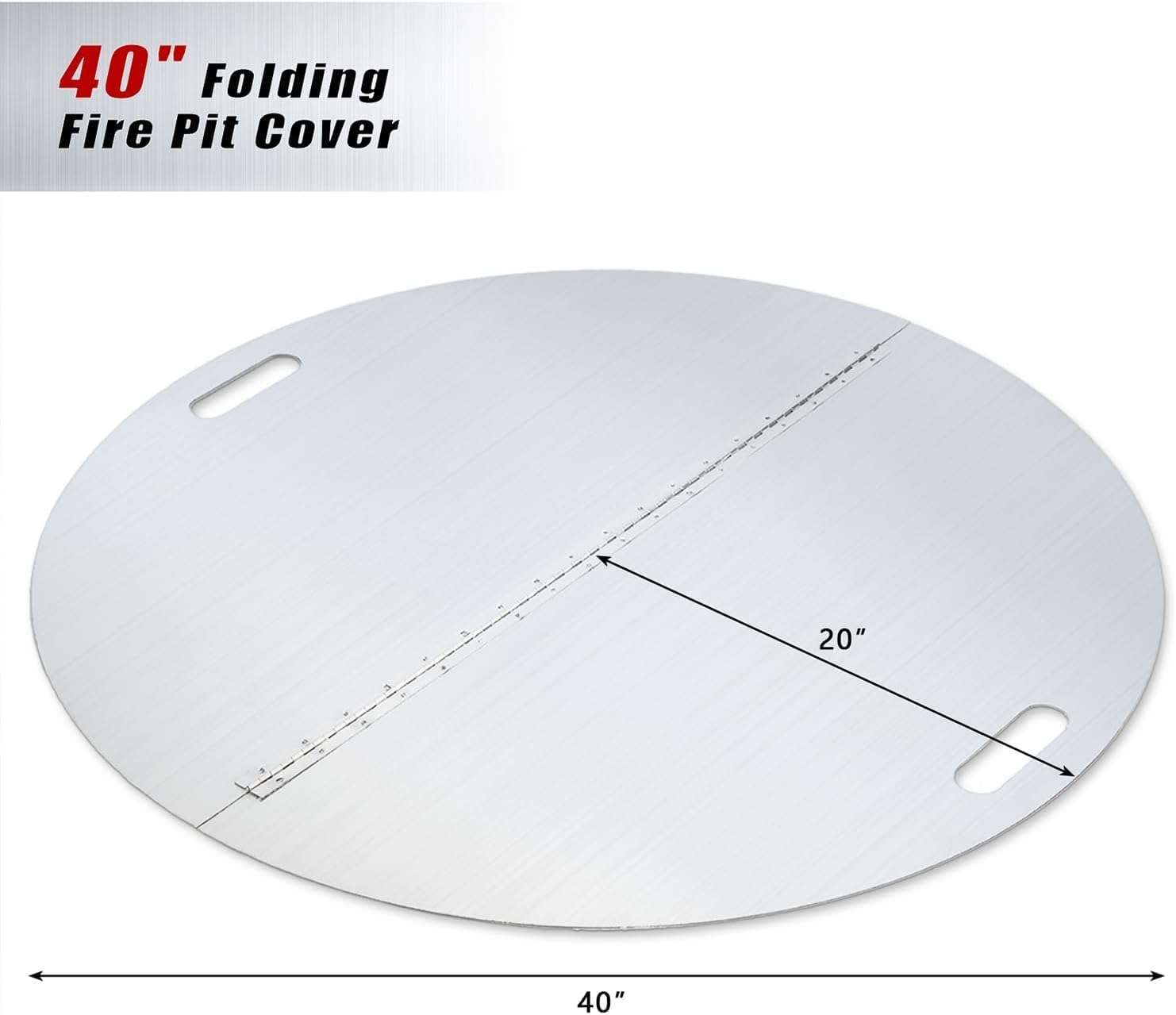 40 Inch Round Fire Pit Lid, Stainless Steel Fire Pit Cover Round, Firepit Heat Deflector & Snuffer, Heavy-Duty 3mm Thickness Steel Fire Pit Cover for Patio Firepits