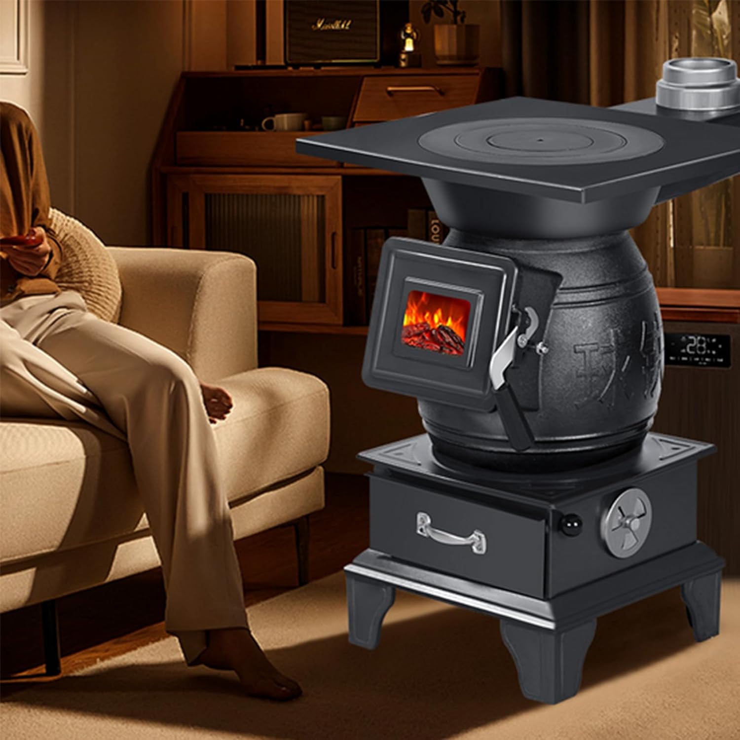 Thickened Cast Iron Rural Heating Stove,Metal Firepit Stove Backyard Patio Garden Fireplace for Camping, Outdoor Heating, Bonfire and Picnic