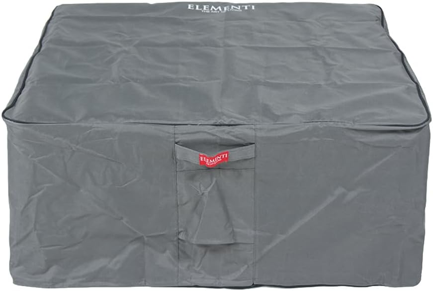 Elementi Manhattan Fire Pit Bundle Outdoor Firepit Set Includes 36” Dark Grey Propane Concrete Firepit Table, Glass Windscreen, Stainless Steel Cover, Canvas Cover, Floor Mat, Ice Bucket