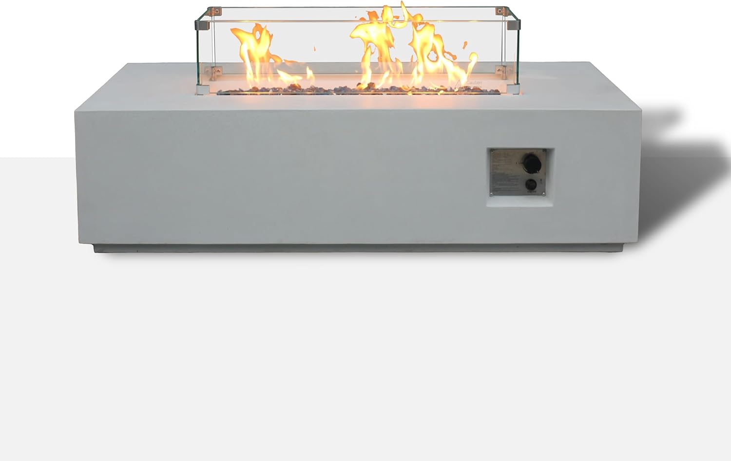 52-inch Outdoor Propane Gas Fire Pit Table, Rectangle Concrete Tabletop Firepit with Lid & Waterproof Cover, Patio Heater for Deck Backyard Garden Poolside