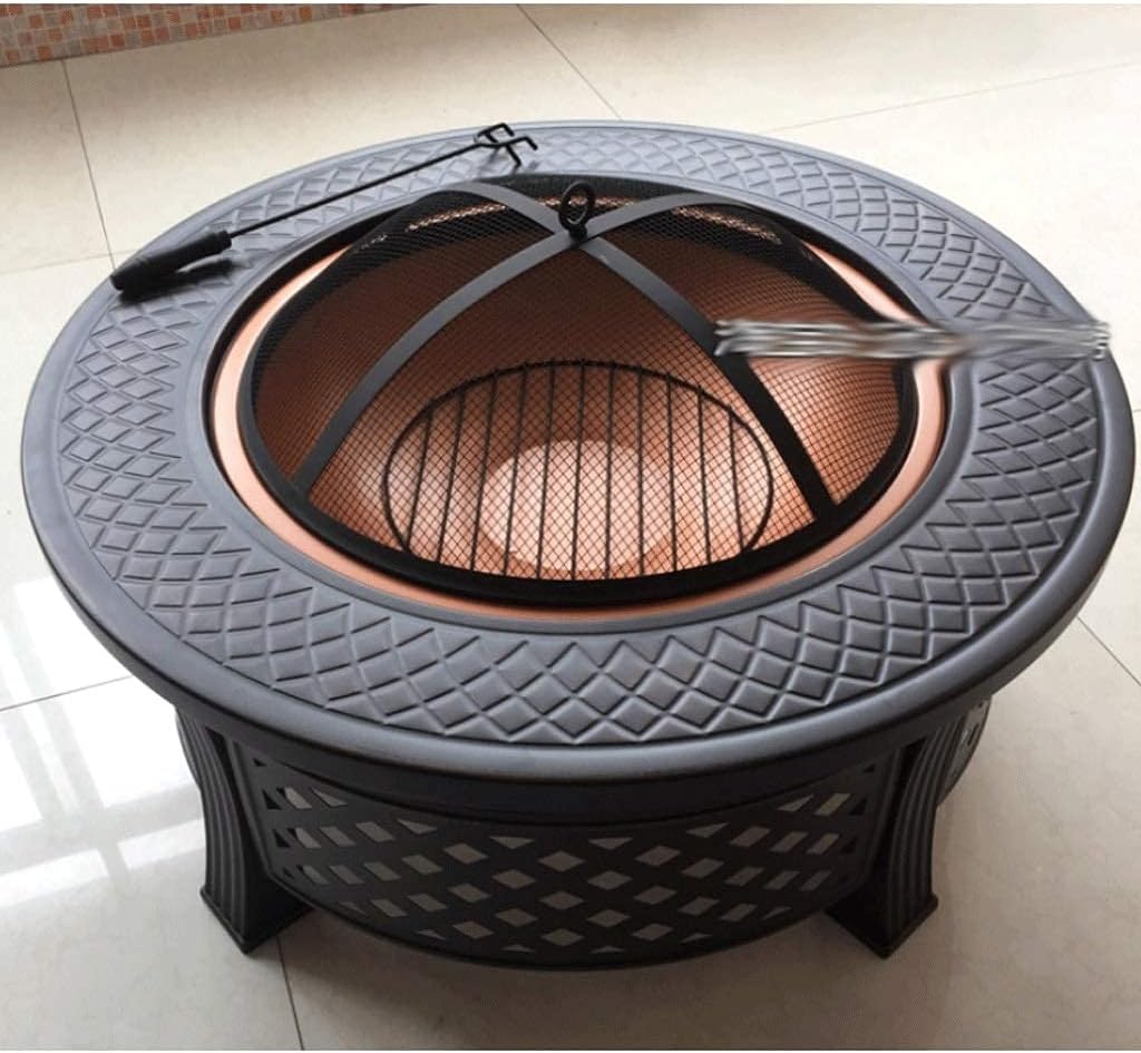 Fire pits with Barbecue Net Outdoor Fire Pit with Log Grate Metal Firepit Patio Stove Wood Burning BBQ Grill Fire Pits Bowl, Poker Fire Pit