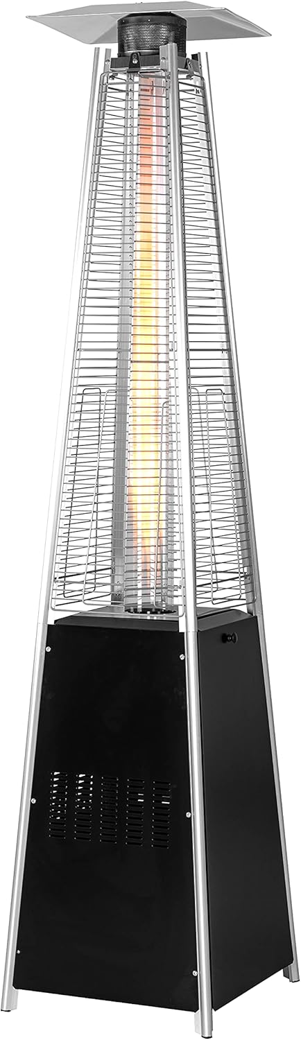 Nuu Garden Outdoor Pyramid Patio Heater, 48,000 BTU Propane Patio Heater with Glass Tube, Wheels, Outdoor Heater for Patio, Garden, Backyard, Porch, Black