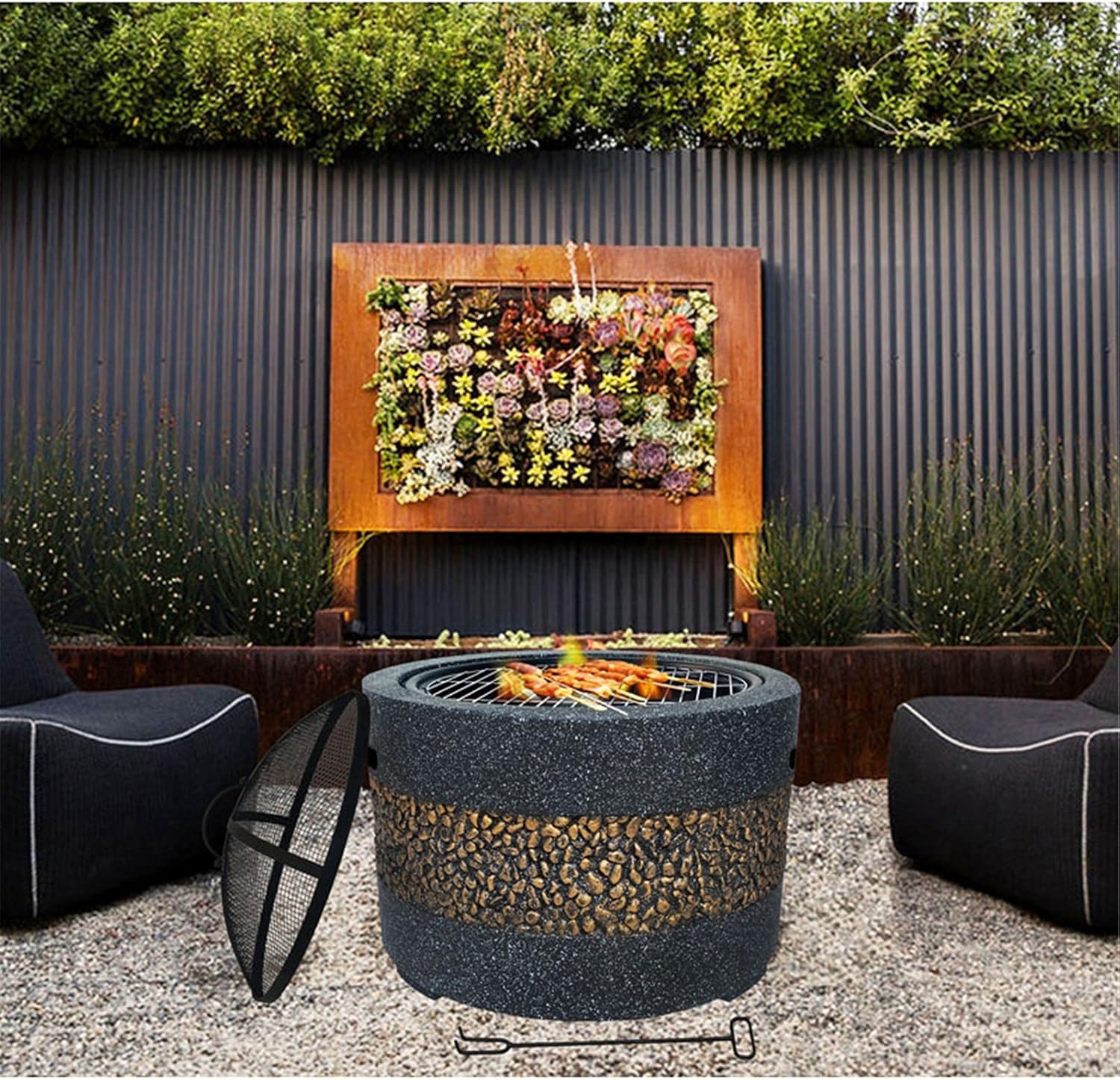 Outdoor Fire Brazier Outdoor Party Courtyard Garden Villa Charcoal Roasting Stove Barbecue Grill Household BBQ Fire Pit Easy to Use (Color : Black Size : 55.5x55.5x46cm) (Black 55.5x55.5x46cm)