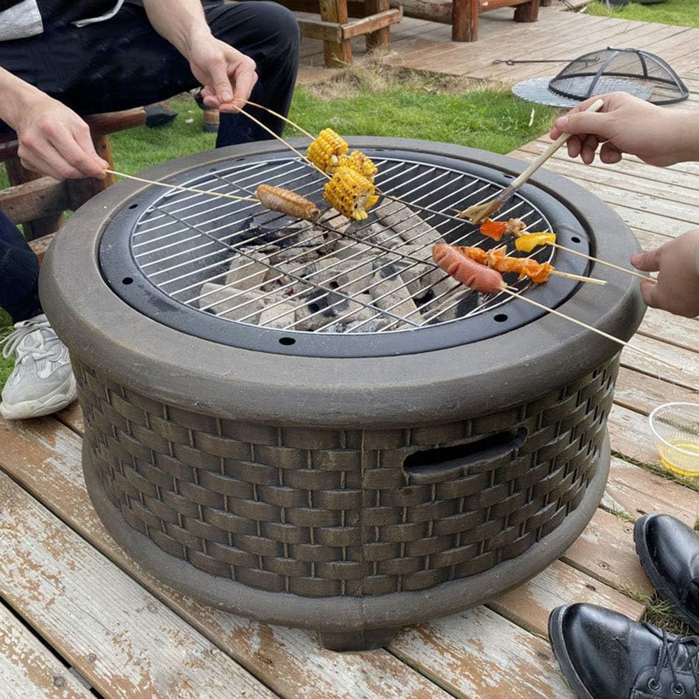 Small Firepit, Fire Pit with BBQ Grill Shelf, Firepit Barbecue with Fashionable and Artistic Magnesium Oxide Base for Outdoor Garden Barbecue Excursion Camping