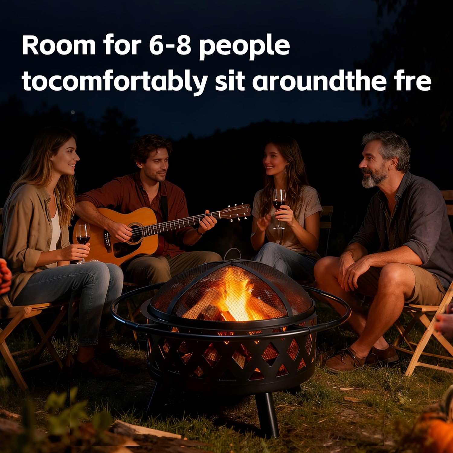 Smug 36 Inch Round Fire Pit, Wood Burning Fire Pits for Outside with Spark Cover Fire Poker, Outdoor Firepit for Patio, Backyard, Garden, Bonfire Party