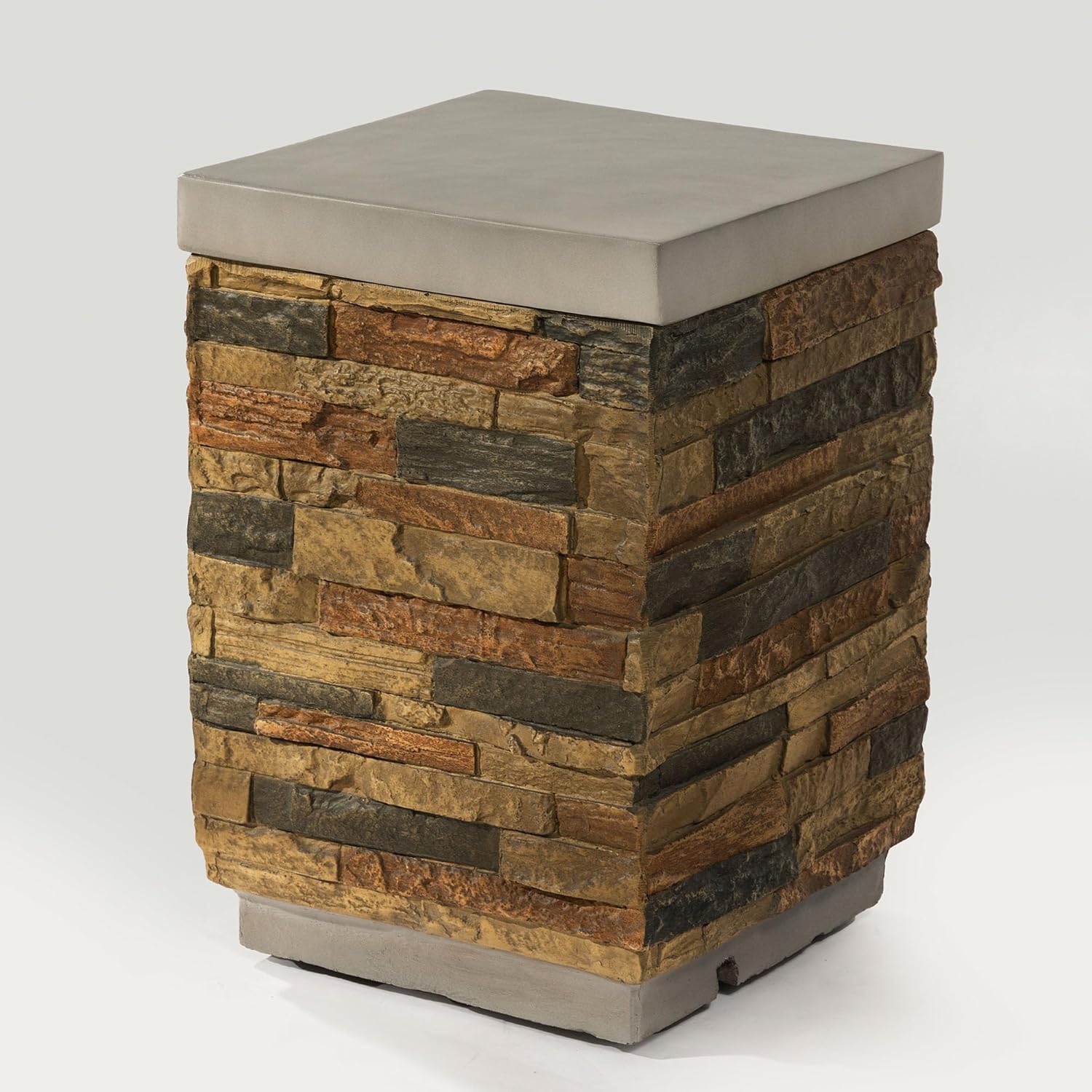 Propane Tank Holder Fire Pit Cover – Sandstone Side Table For Outdoor & Indoor Use, Durable & Stylish Tank Stand For Backyard, Patio, Living Room (1 Doors)