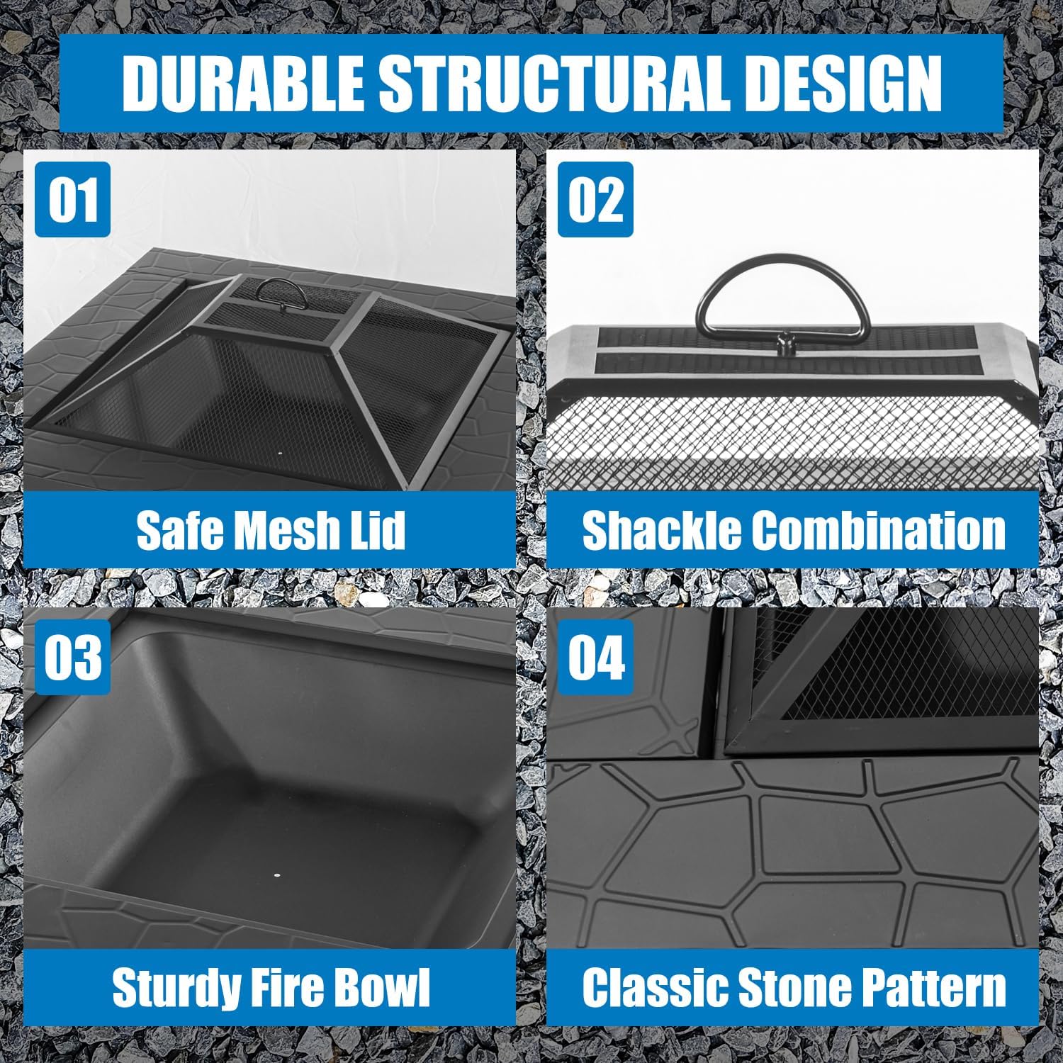 Multifunctional Fire Pit Table 32 inch Square Metal Firepit Stove Backyard Patio Garden Fireplace for Camping, Outdoor Heating, Bonfire and Picnic