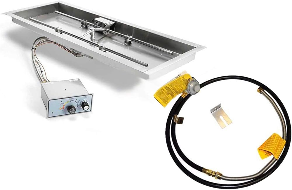 HPC Fire Push Button Flame Sensing Gas Fire Pit Kit, 30x12-Inch Pan 24x6-Inch Burner, Propane for Small Tank (TOR-FPPK30X12-H-FLEX-LP-ST)
