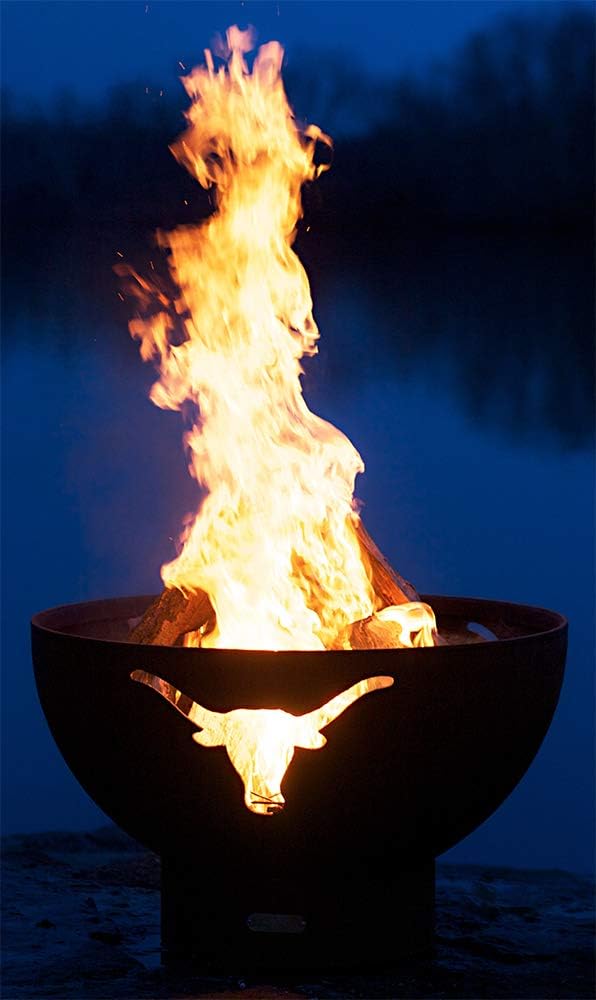 Fire Pit Art Long Horn Wood Burning Fire Pit Bowl Outdoor Patio Furniture Steel Firepit Iron Oxide Finish Portable Campfire